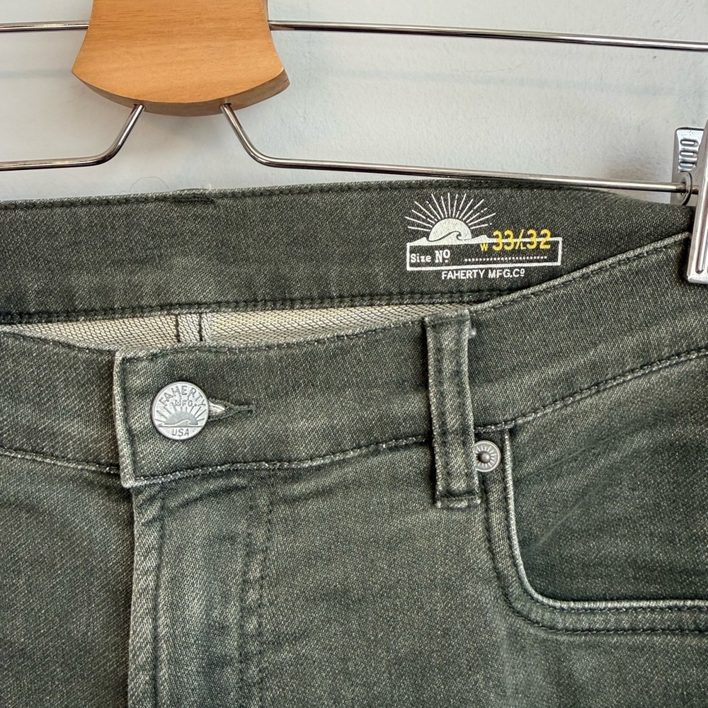 Faherty Stretch Terry 5-Pocket Pant - Fall Olive SZ 33 - Picture 6 of 9